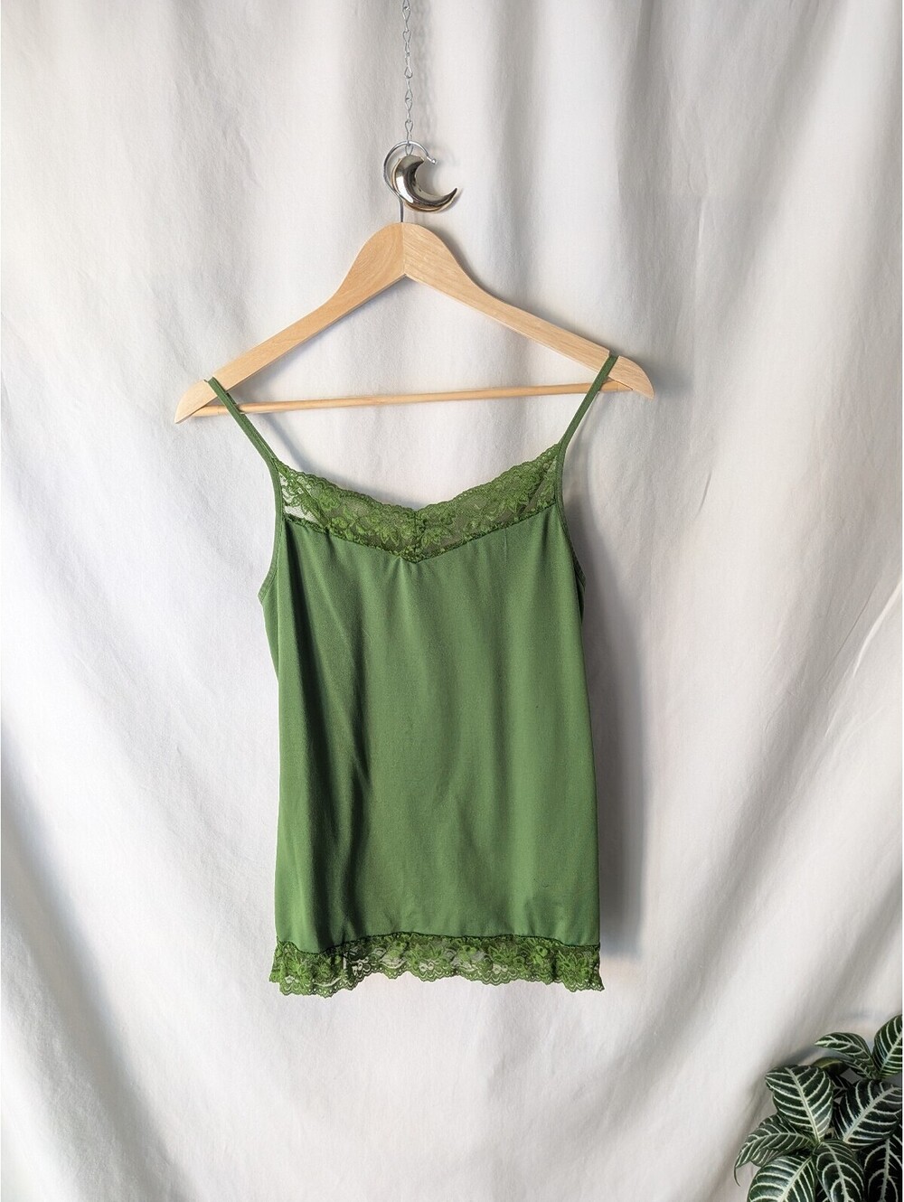 Green Lace Trim Camisole Top Medium